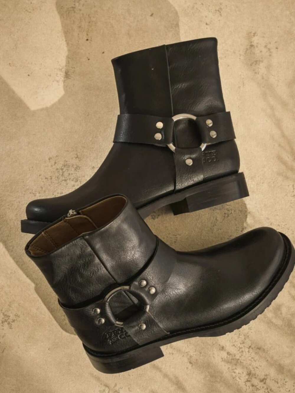 Women's Frye & Co Chesnee Harness Short Moto Boots in Black Faux Leather NEW